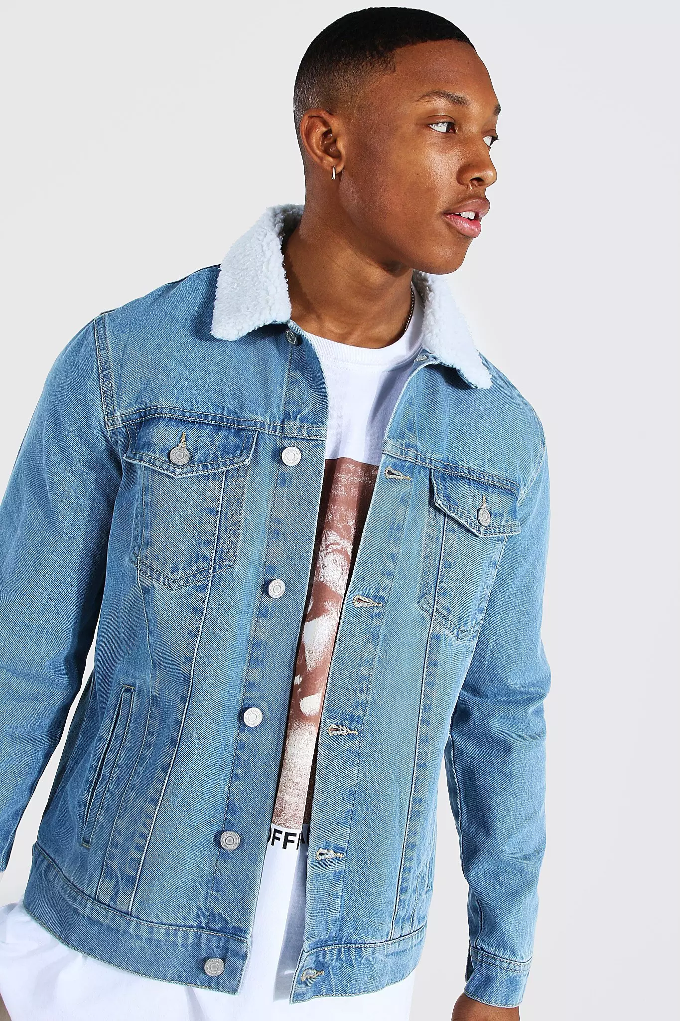 Borg collar best sale denim jacket mens